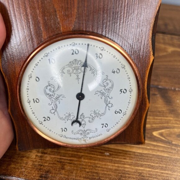 Vintage Wooden & Metal Bretagne France Barometer Man Woman Colonial 12”x4.5” - Picture 3 of 7